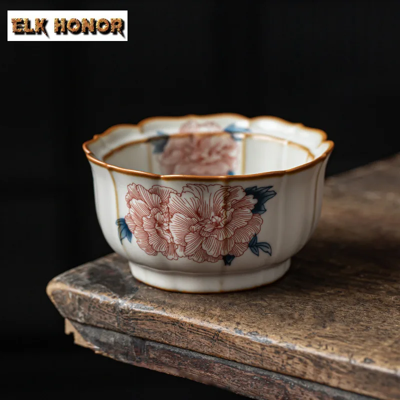 260ml Ru Kiln Porcelain Hibiscus Flower Jianshui Tea Wash Writing-brush Washer Tea Garbage Can Chaxi Cafes Kung Fu Teaset Craft