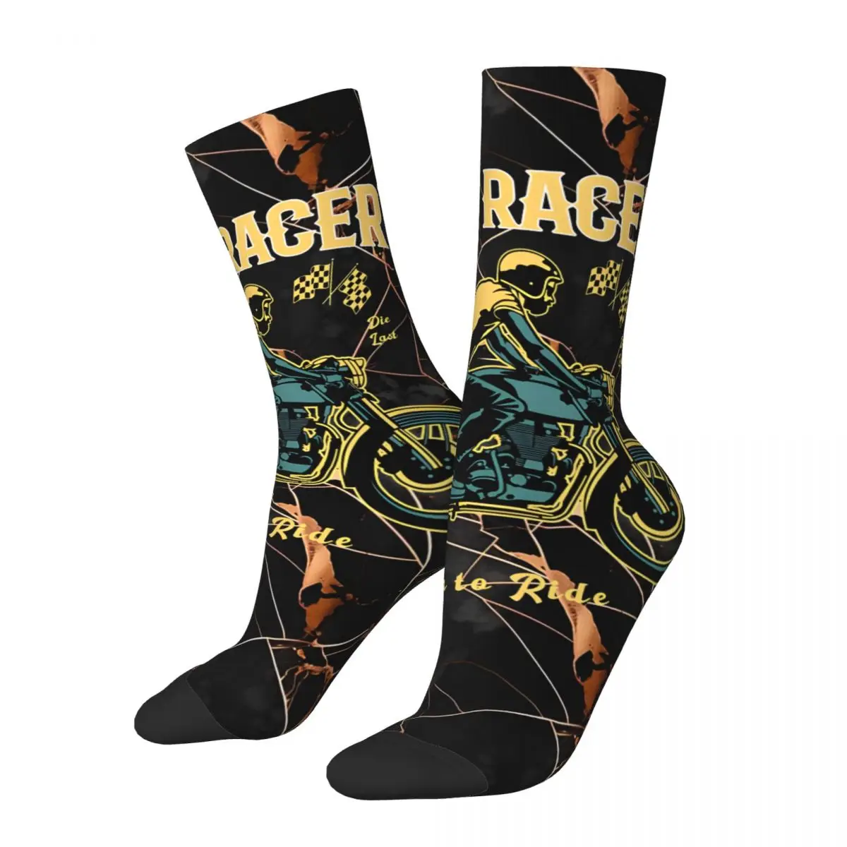 Born To Ride Men's Socks Retro Harajuku Cafe Racer Street Style Novelty Pattern Crew Sock