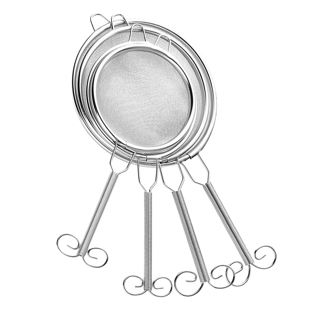 

4pcs Stainless Steel Tea Colander Food Grade Kitchen Mesh Strainer Round Frame Fine Filtering Uniform Holes Reinforced Handle