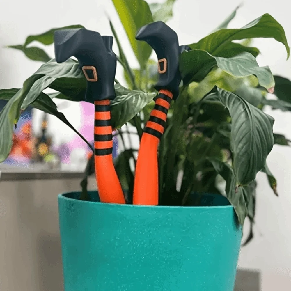 3D Printed Witch Boot Garden Decor Stake Durable Plastic Striped Design Halloween Flower Pot Ornament Vintage Style Outdoor Use
