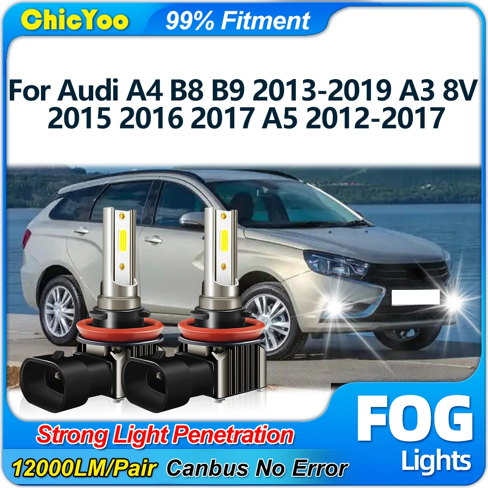 90W LED Fog Lights Bulbs 12000LM Fog Lamps 12V 6000K White For Audi A4 B8 B9 2013-2019 A3 8V 2015 2016 2017 A5 2012-2017