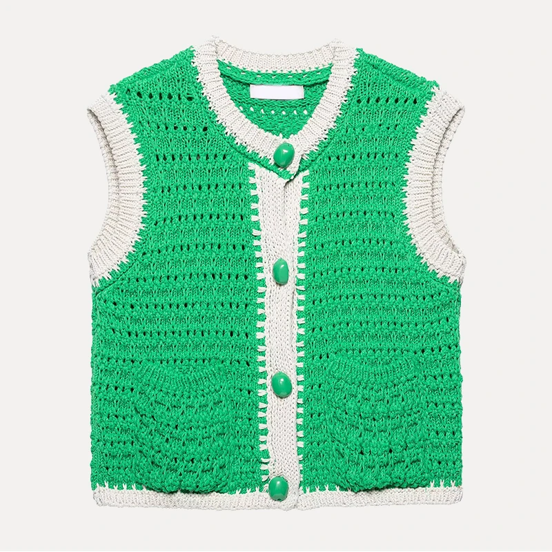 

Ele Knitted Vest Top for Women with Button Decoration Summer New Arrival Polyester Fiber 00% Quali Faionable Design