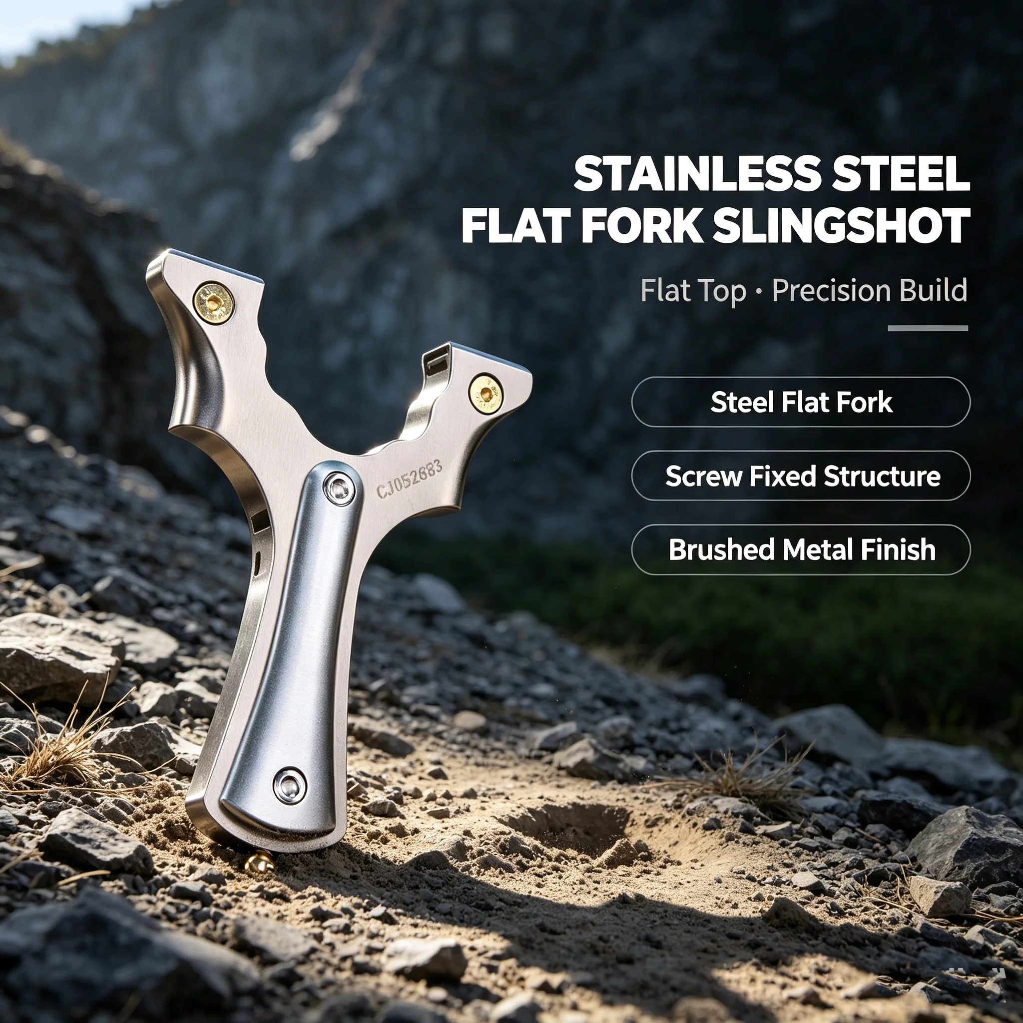 Stainless Steel Y-Shaped Slingshot with Flat Top Clamp, Golden Bead & Straight Handle for Outdoor Target Practice