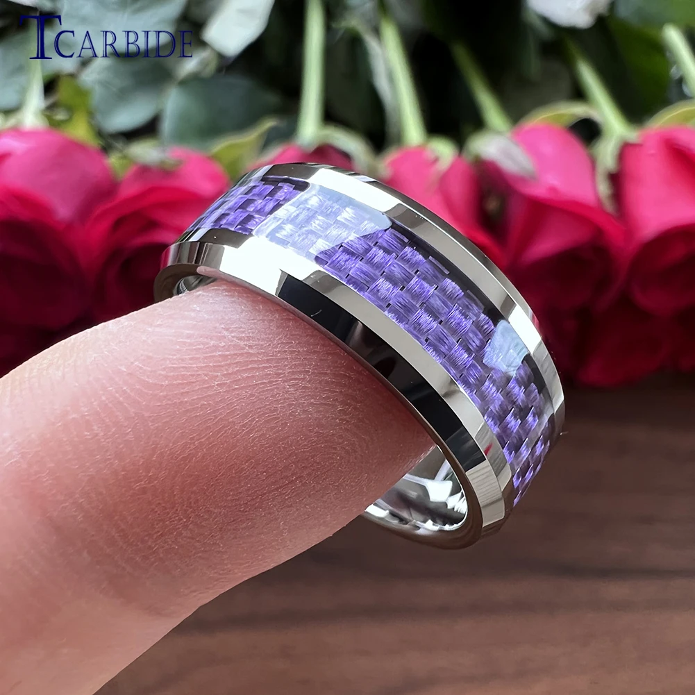 Bague en carbure de tungstène pour hommes et femmes, bande de mariage classique, incrustation en fibre de carbone, haute qualité, ajustement confortable, livraison directe, 8mm