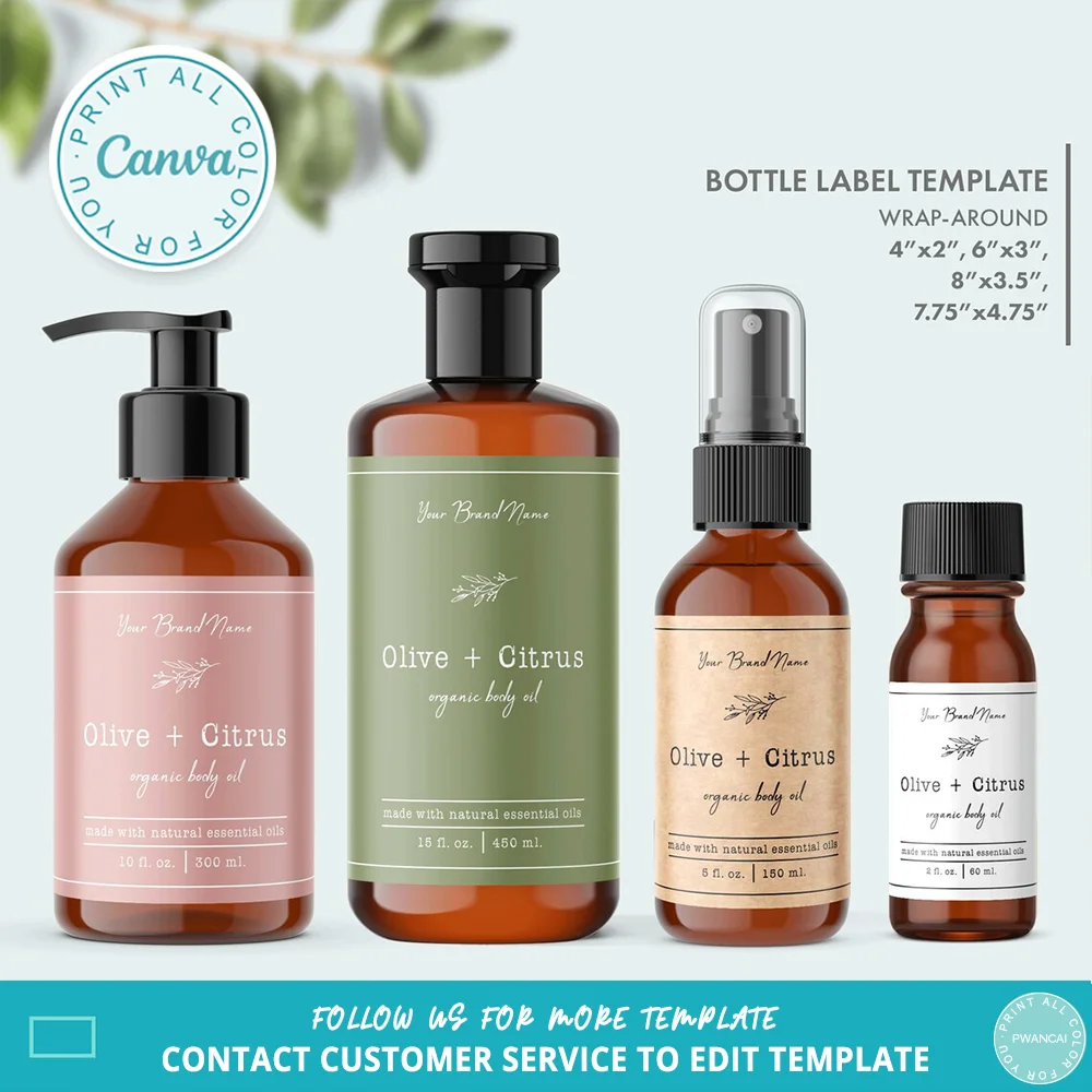 Editable Floral Body Product Bottle Label Template DIY Rustic Cosmetic Labels Printable Body Oil Lotion & Shampoo Label Design