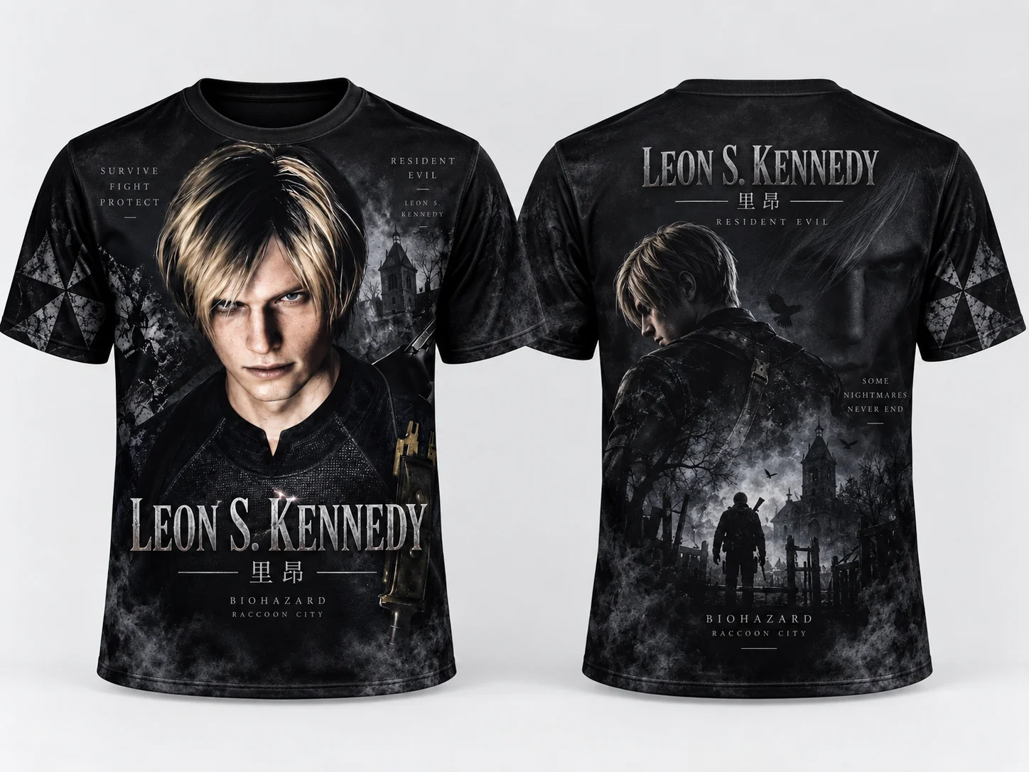 Leon S. Kennedy Resident Evil 3D Full Print T-Shirt Gam Portrait Graphic Tee Unisex Men Women Streetwear Casual Short Sleeve Top