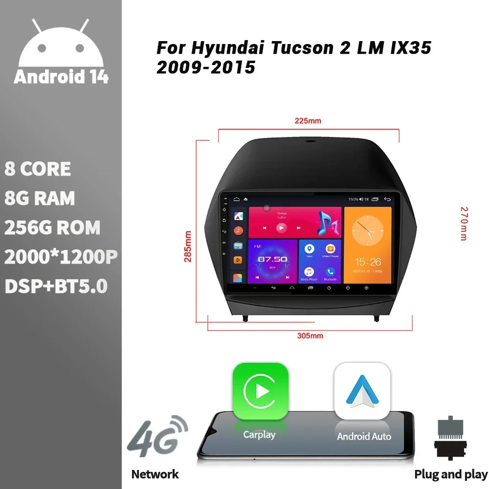 Car Radio Multimedia Player For Hyundai Tucson 2 LM IX35 2009-2015 Android Bluetooth Wireless CarPlay Touch Screen Stereo