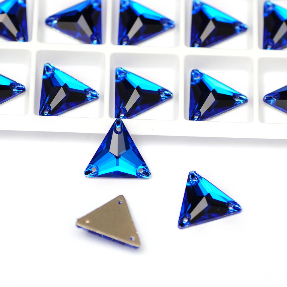 YANRUO 3270 Triangle Capri Blue Sewing Rhinestones Sew on Stones For Clothing Glass Crystals Rhinestone