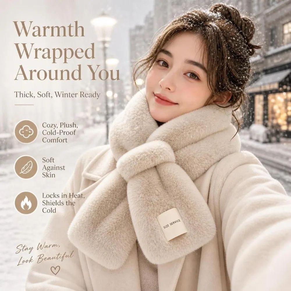 Elegant Faux Rabbit Fur Scarf Thick Solid Color Neck Warmer Soft Fluffy Windproof Cross Style Shawl Women