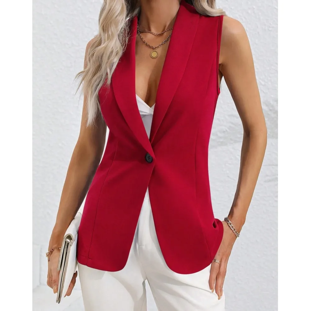 2024 Spring/Summer New Polo Collar Black White Suit Blazer Vest Jacket Women Style Commuter Sleeveless OL Cardigan Tank Coat