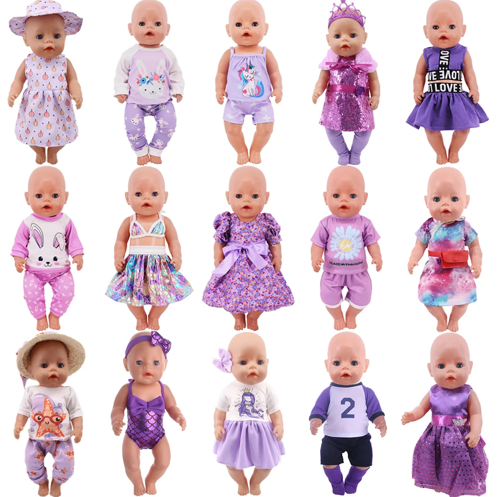 Lovely Purple Series Doll Accessories Clothes Swimwear Bunny Bow Dress For 43Cm Rebirth Doll 18Inch Baby Doll DIY Toy Girl Gifts