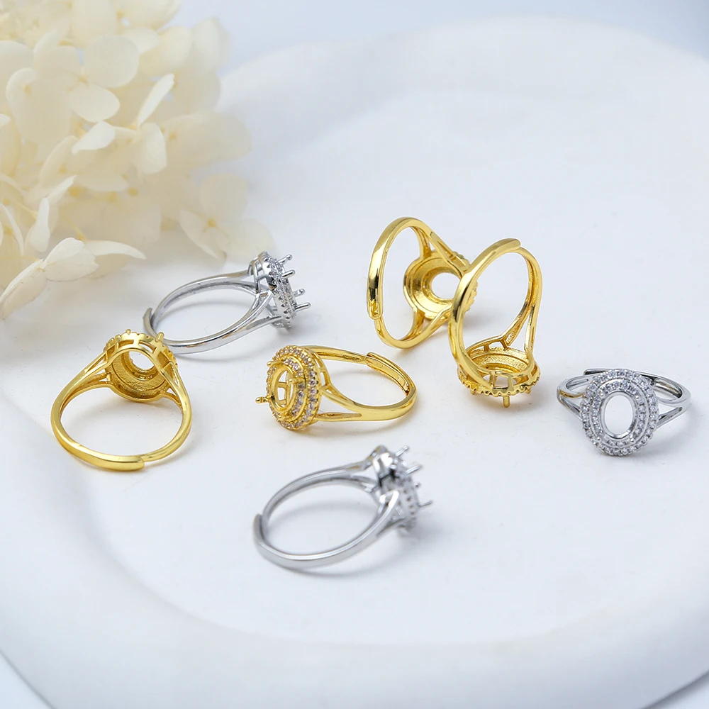 Cubic Zirconia 4 Claw Prong Ring Setting Brass Adjustable Oval 6x8mm Blank Ring Bases Settings Components for DIY Jewelry Making