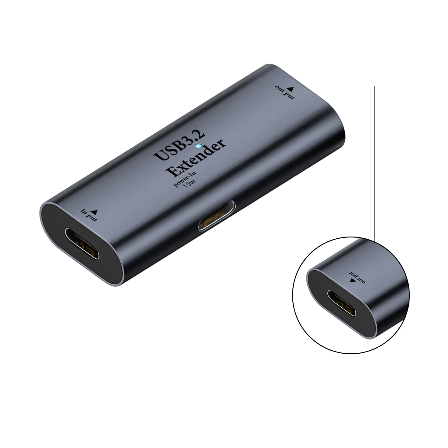 USB C/A to USB3.2 Signal Amplifier Extender Adapter 10m Long Distance Data 5Gbps with Type C 15W Power Port for Printer Computer