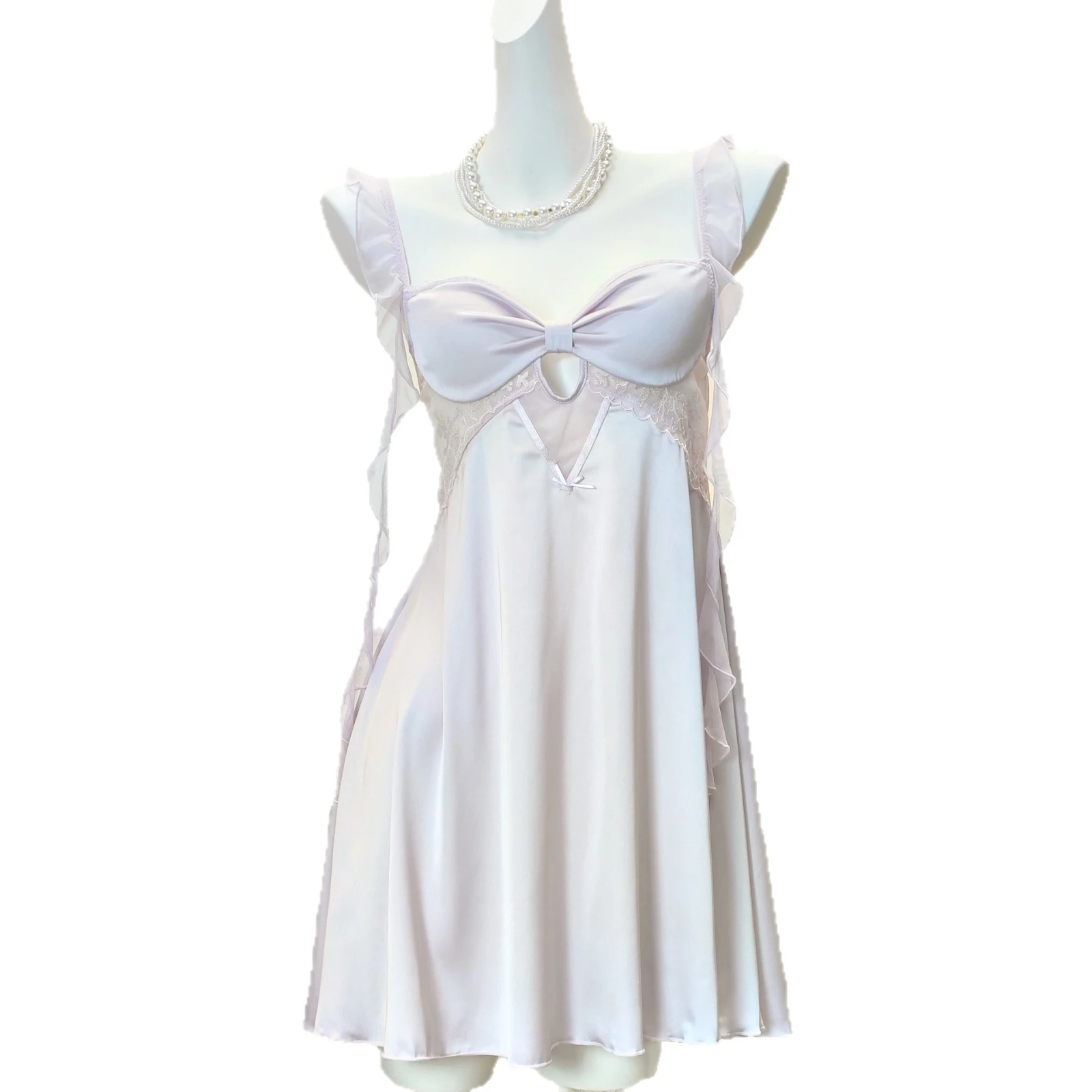 Sweet Ruffles Strap Nightdress Women French Court Style Satin Silky Nightwear Elegant Night Dress Woman Sleeveless Babydooll 2
