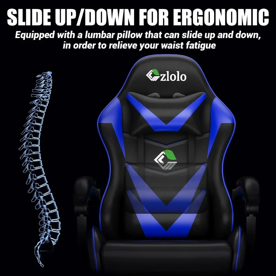Gaming Chair with Footrest and Built-in Massager in Racing Style Design for Enhanced Lumbar Support High Back Reclining Office