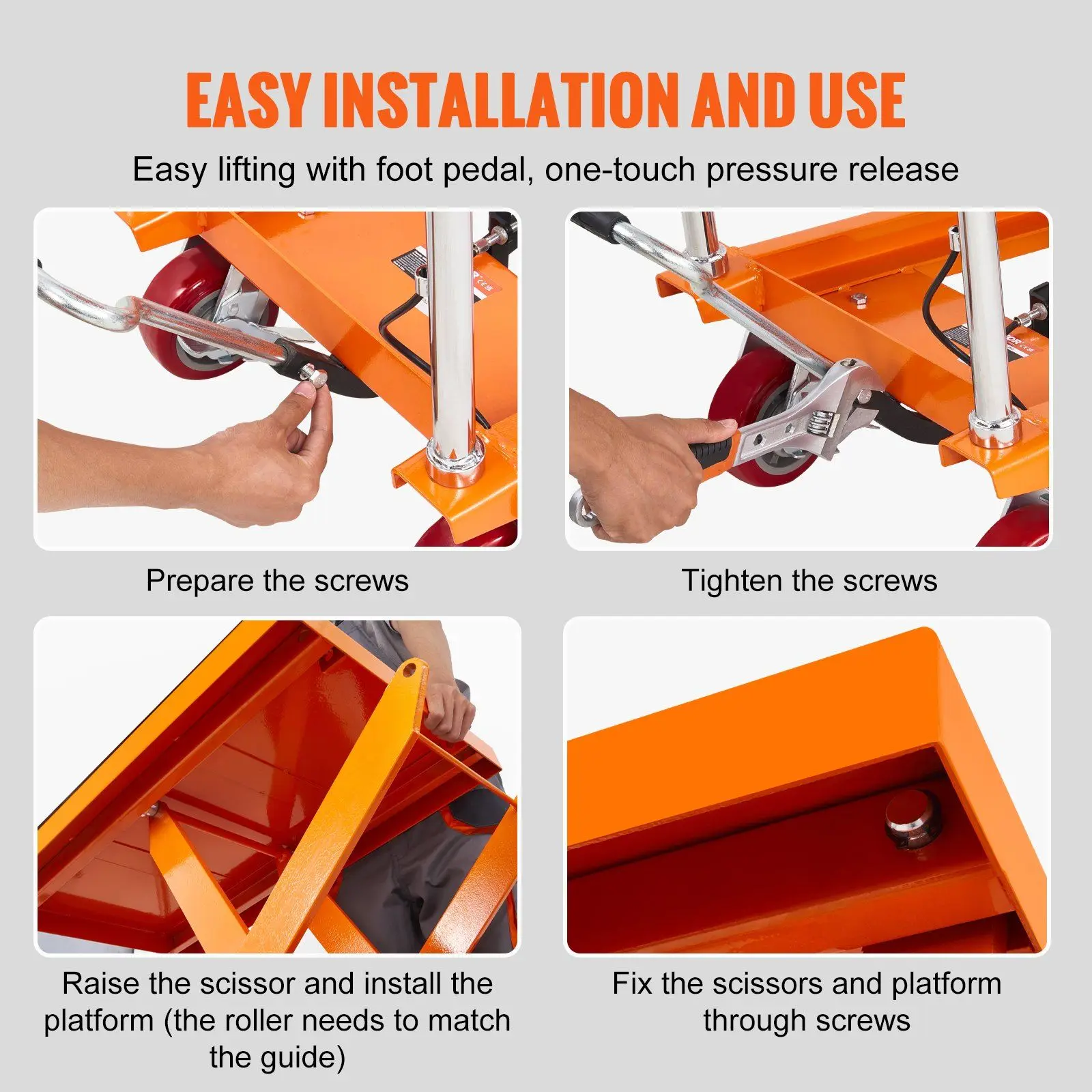 Hydraulic Lift Table Cart, 1100lbs Capacity 35.4" Lifting Height, Manual Single Scissor Lift Table with 4 Wheels and Non-slip