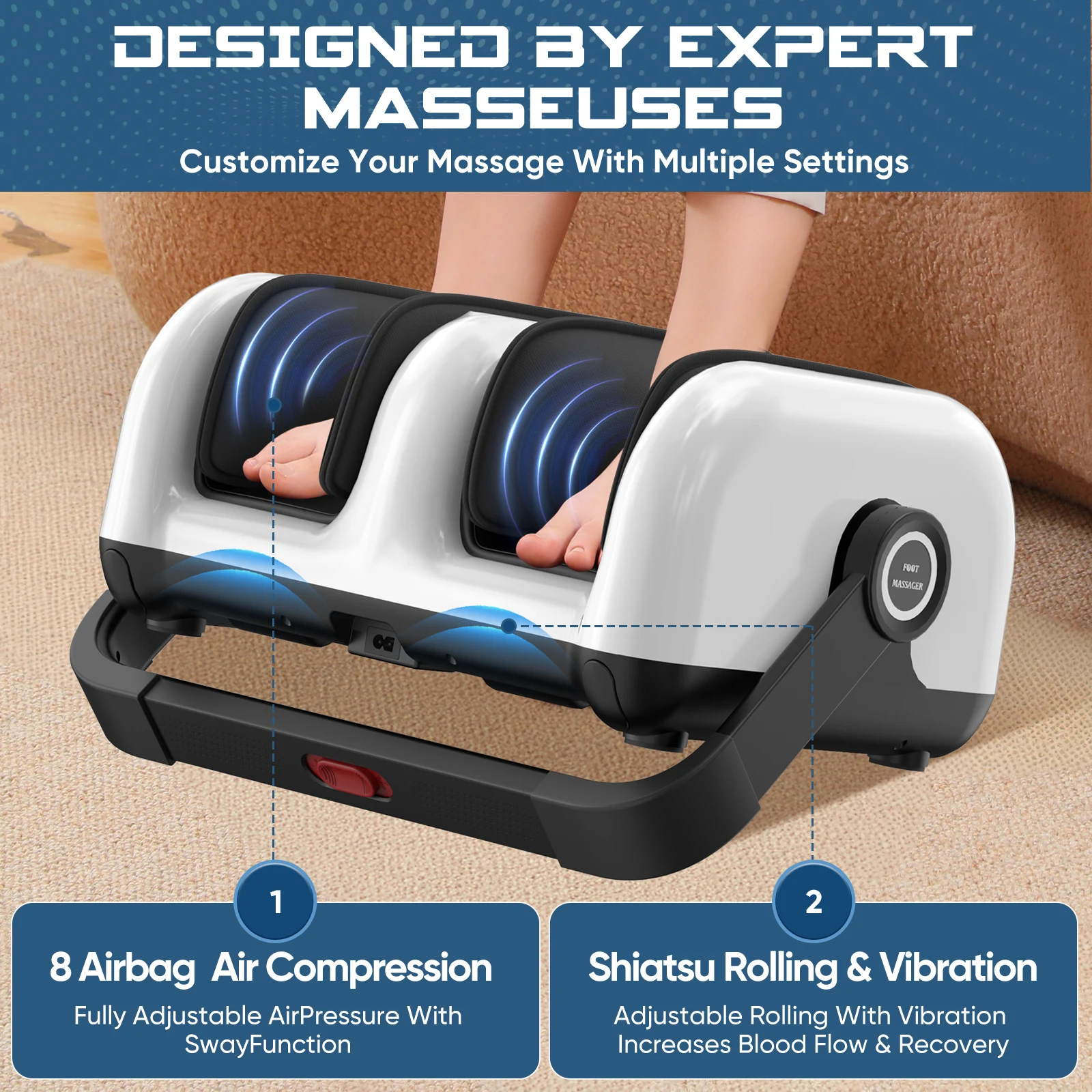Electric Shiatsu Deep Kneading Roller Compression Portable Foot Calf Massager