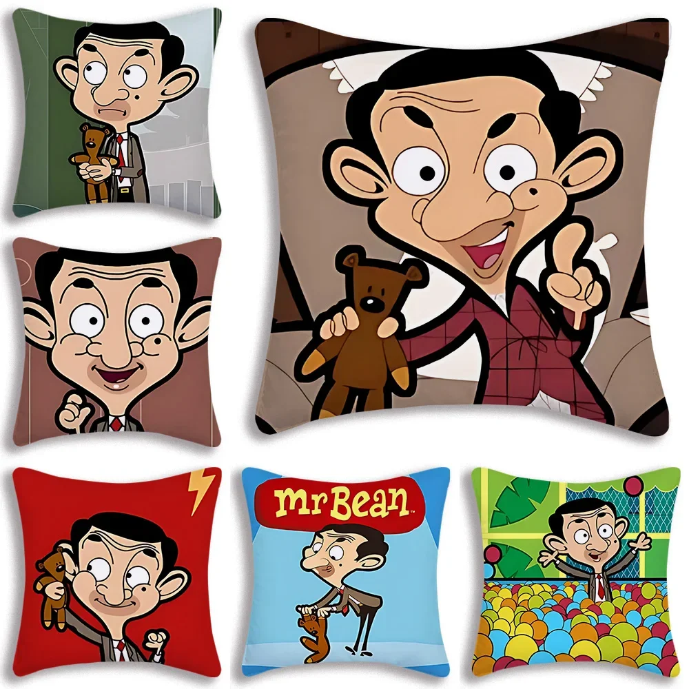 

Mr. Bean Cartoon Pillow Covers Cartoon Sofa Decorative Home Double-sided Printing Short Plush Cute Cushion Cover