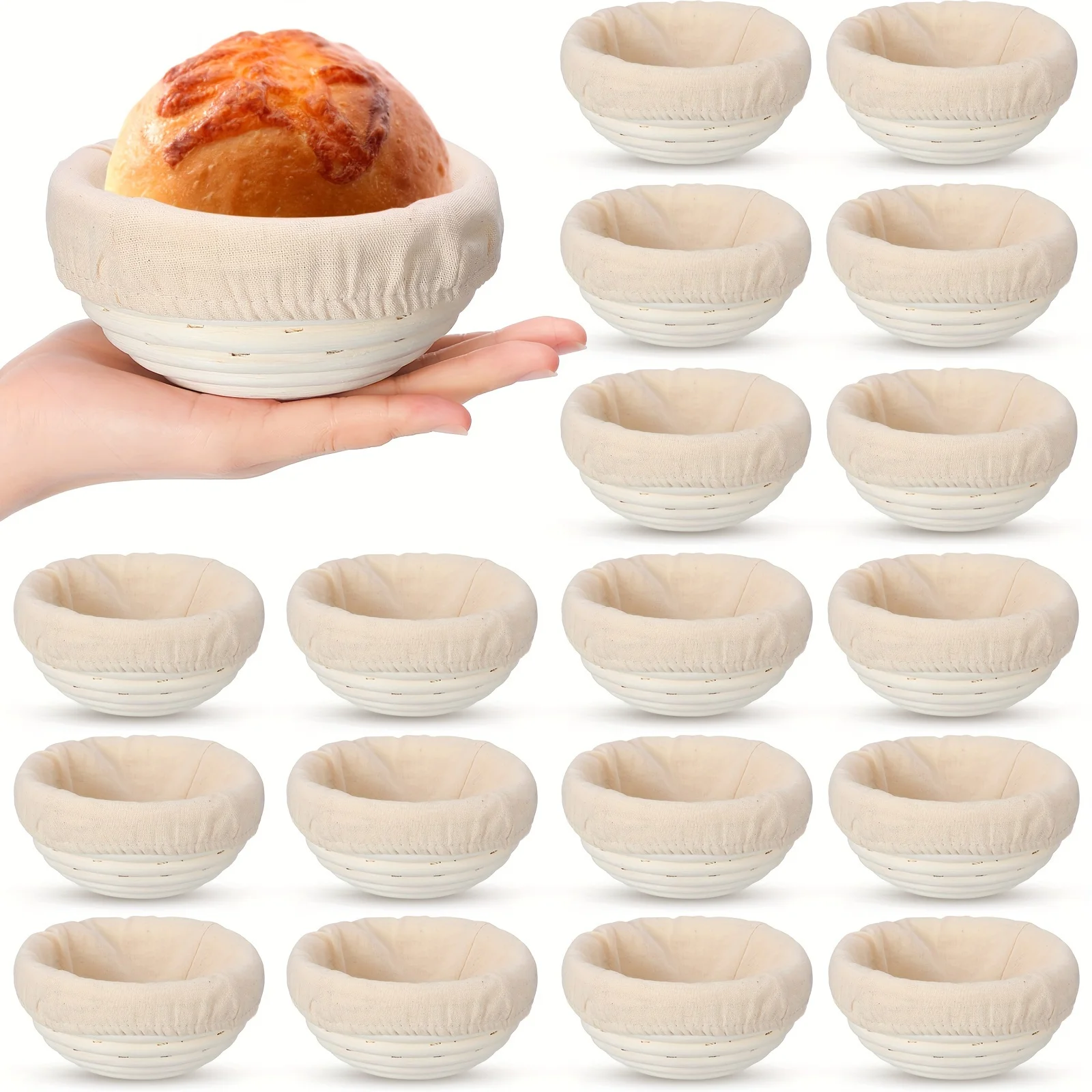 

20 Pcs Bread Proofing Basket 5 Inch Banneton Round Dough Sourdough Basket Set Rattan Bakery Bread Baking Bowl with Linen