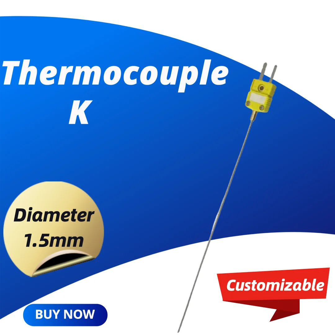 หัววัดเทอร์โมคัปเปิลชนิด K สำหรับวัดอุณหภูมิ 0-700 องศาเซลเซียส ความยาว 100 มม. เส้นผ่านศูนย์กลางหัววัด 1.5 มม. หัวเสียบแบบ K สำหรับวัดอุณหภูมิแบบคู่