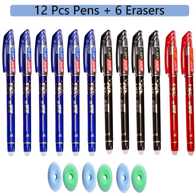 Office Kawaii Erasable Gel Pen Set Blue/Black Ink Ballpoint Refills Rods Washable Handle School Writing Supplies Stationery Pens