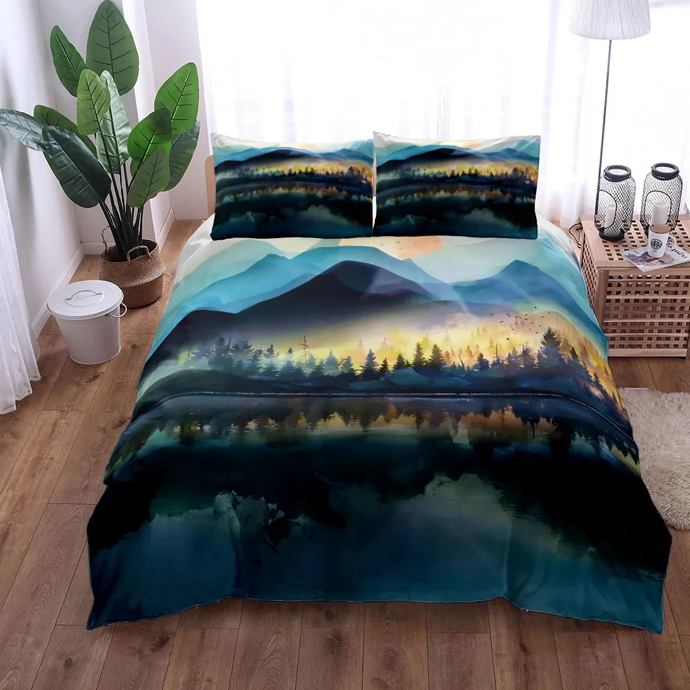 Van Gogh Mountain Village Oil Painting Duvet Cover Set King Queen Double Full Twin Single Size Bed Linen Set