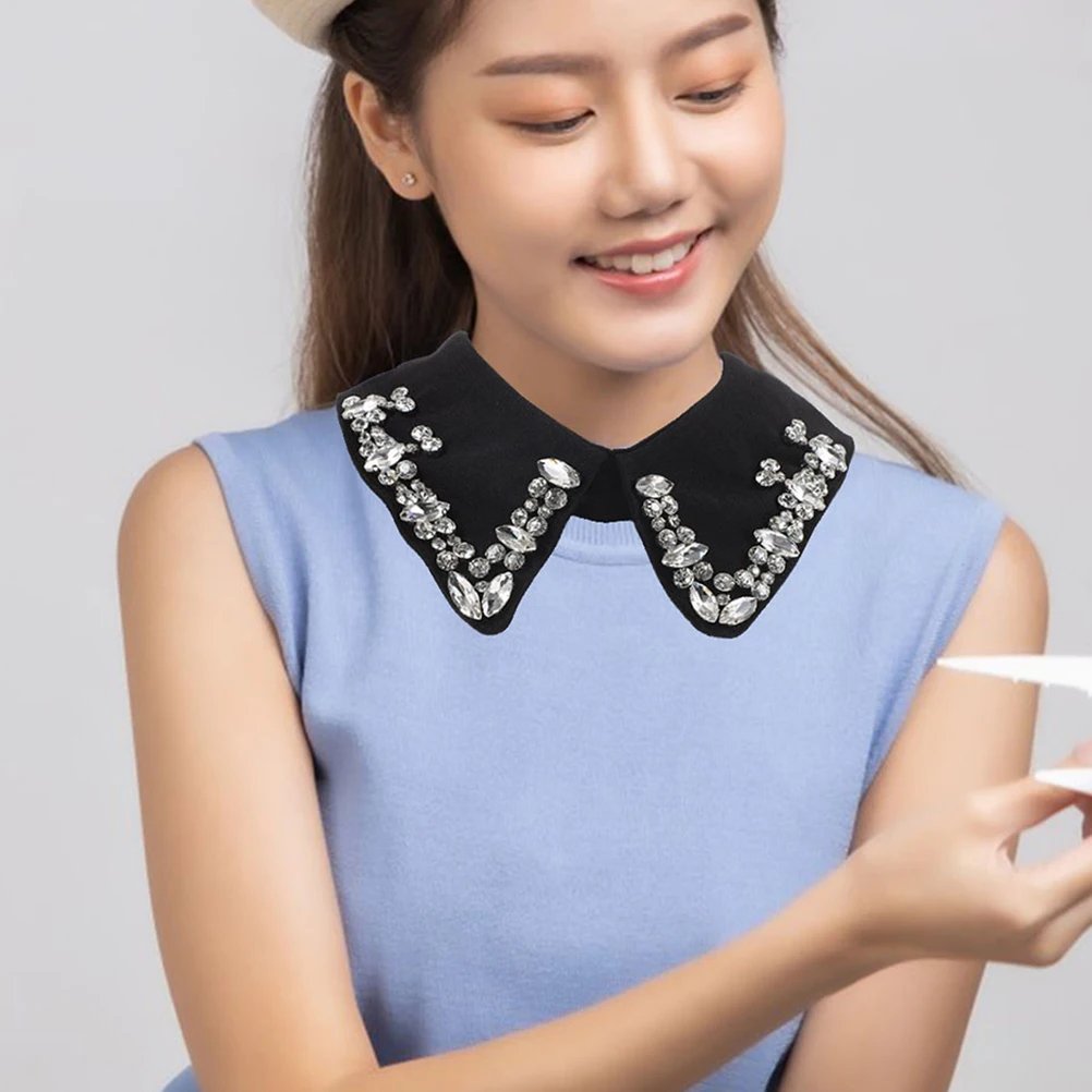

Stylish Rhinestone Fake For Women Lightweight Detachable Dickey Elegant Necklace Chic Outfit Accessory White Neck Shirt