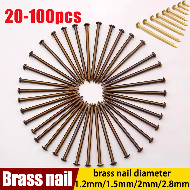 Brass Small Round Head Nails With a Diameter of 1.2mm 1.5mm 2mm 2.8mm Suitable for Woodworking Jewelry Boxes, Hinges 20-100pcs