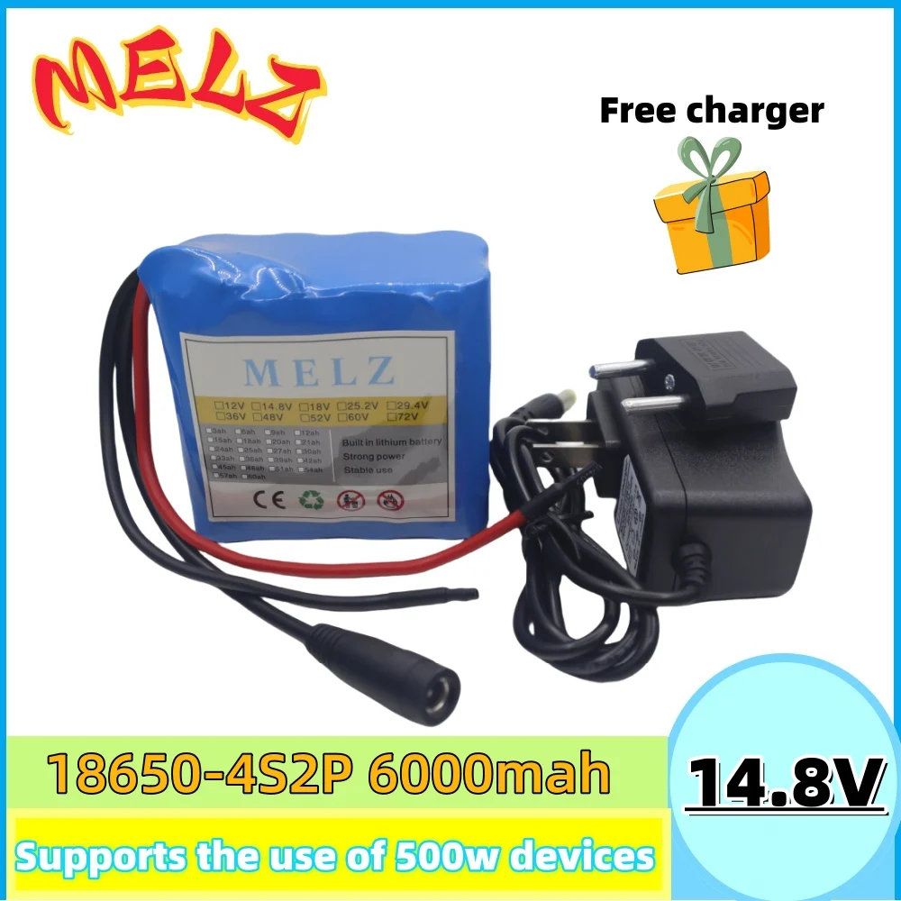 

100% true capacity 18650 4S2P 14.8V 6000mAh lithium-ion rechargeable battery pack 12V camera monitor battery+DC 16.8V charger