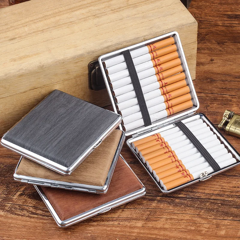 

PU Leather Cigarette Case Creative Imitation Wood Grain Thick Count Men's Portable Cigarette Case Accessories Hold 20 Cigarettes