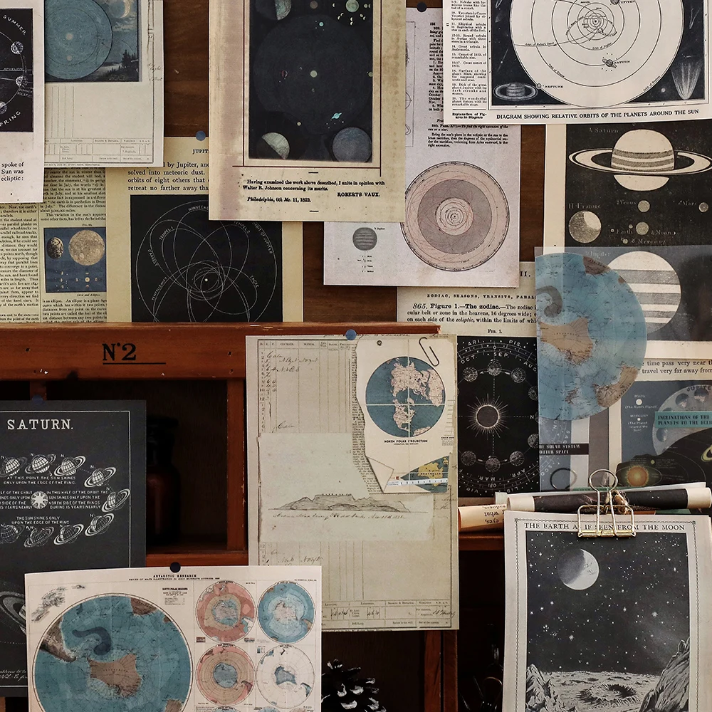 25 Sheets/pack Vintage Style Moon Planets Time Universe Maps Vintage Scrapbook Paper Junk Journals Decoration Material Pack