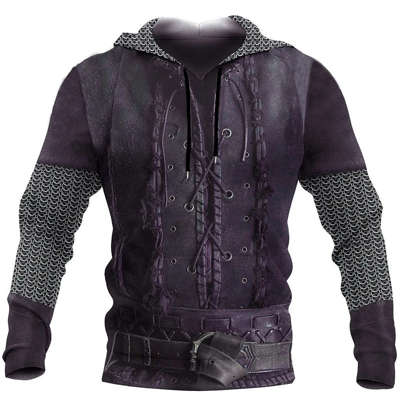 Vintage 3D Armor Printed Hoodies Fashion Spring Autumn Long Sleeve Trend Streetwear Pullovers Loose Mens Personalization Hoodie