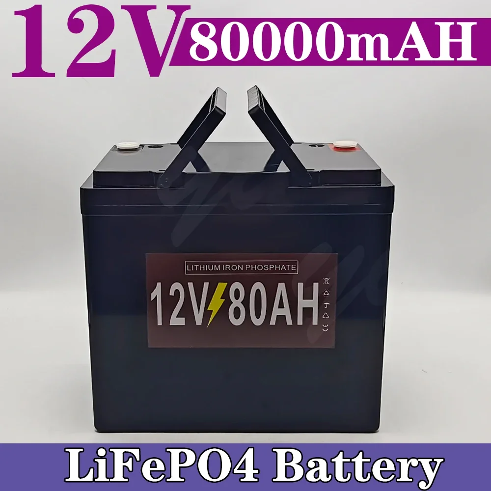 12V 80Ah LiFePO4 Deep Cycle Battery, 3000+ Cycle Rechargeable Lithium Iron Phosphate Battery for Solar, Fish Finder,Camping