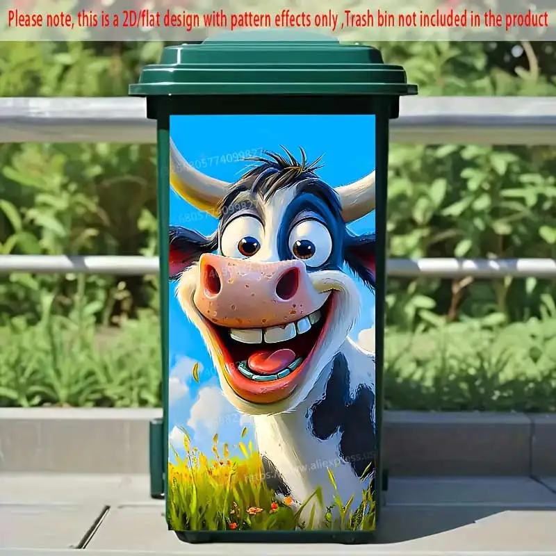 Cartoon Cow Trash Can Sticker Farm Animal Theme Creative Decoration For Kitchen Walls and Trash Cans Waterproof Stickers S626