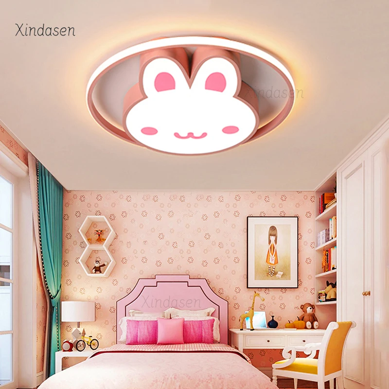 Cartoon Kids Room Ceiling Light Rabbit Lamp For Children Baby Girls Chandelier Princess Pink Decor Cute Bunny Led Ceiling Lights