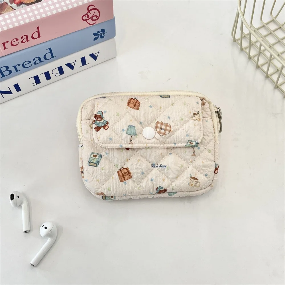 

Cartoon Printing Mini Canvas Coin Purse Korean Style Multifuctional Cute Wallet Card Holder Jewelry Packing Bag