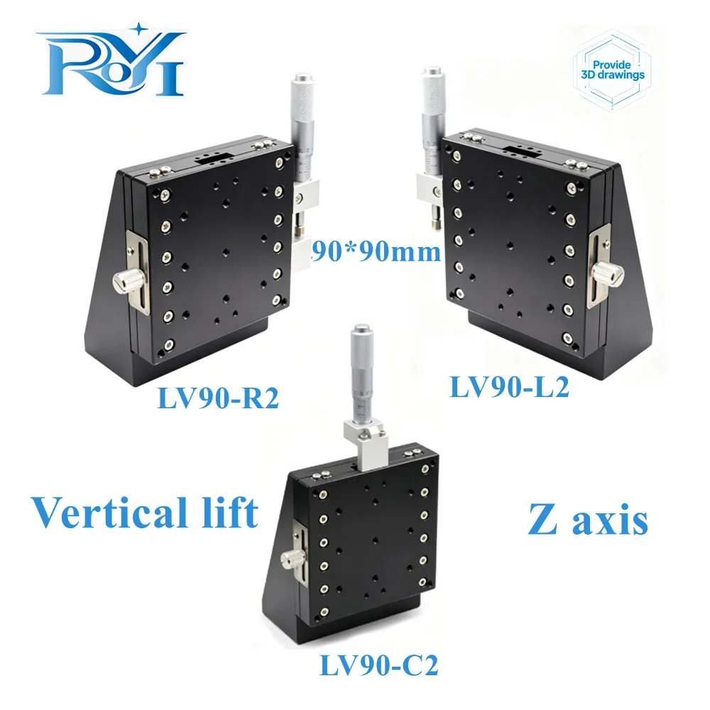 LV90-L/C/R Z Axis Vertical Lift Linear Stage 90×90mm Cross Roller Guide Manual Fine Tuning Displacement Sliding Table Platform