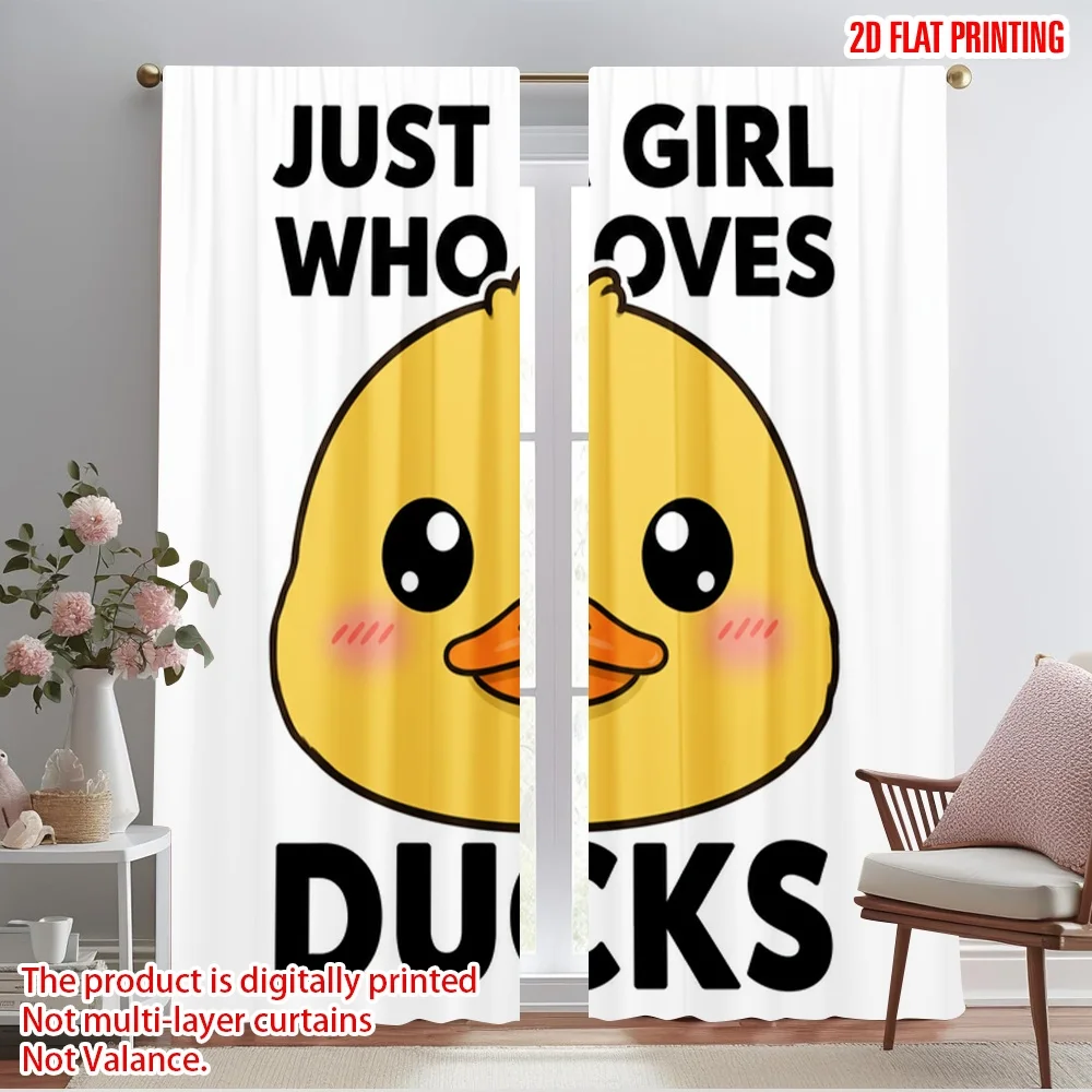 

2pcs 2D flat printing Curtain Cute Duck Lover Graphic Fabric Without Electricity All Season Party & Holiday Decor Perfect for