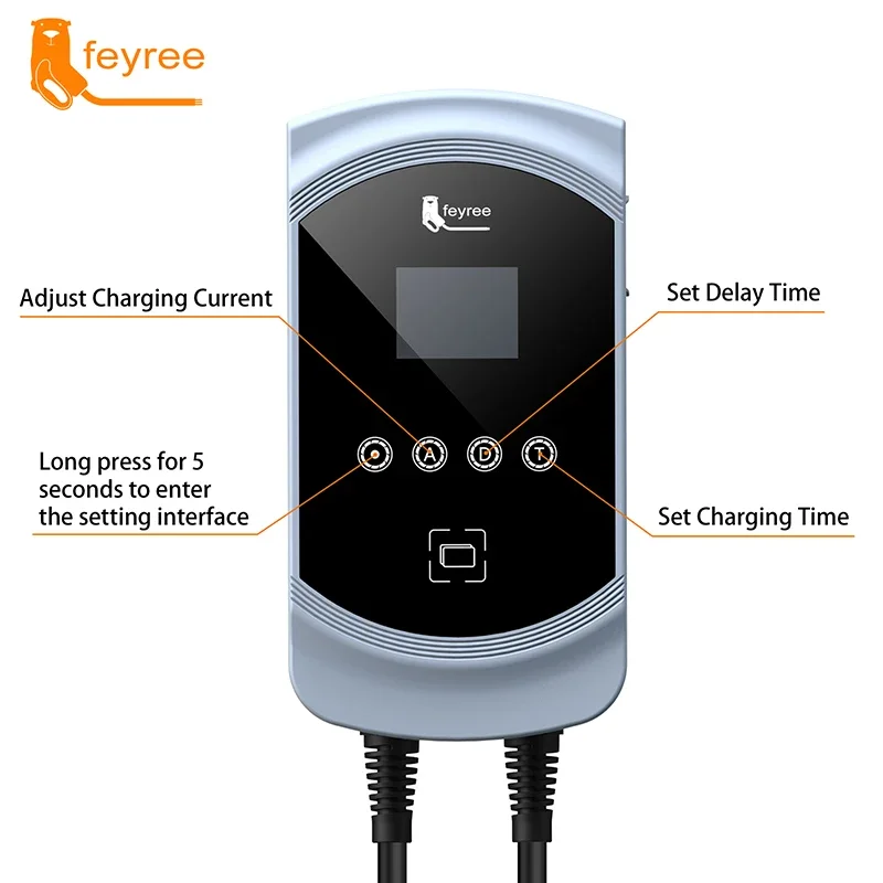 feyree  50A 12KW 1Phase EV Charger Type1 Cable J1772 Cord 40A 9.6KW 32A 7.6KW EVSE Wallbox Charging Station for Electric Vehicle