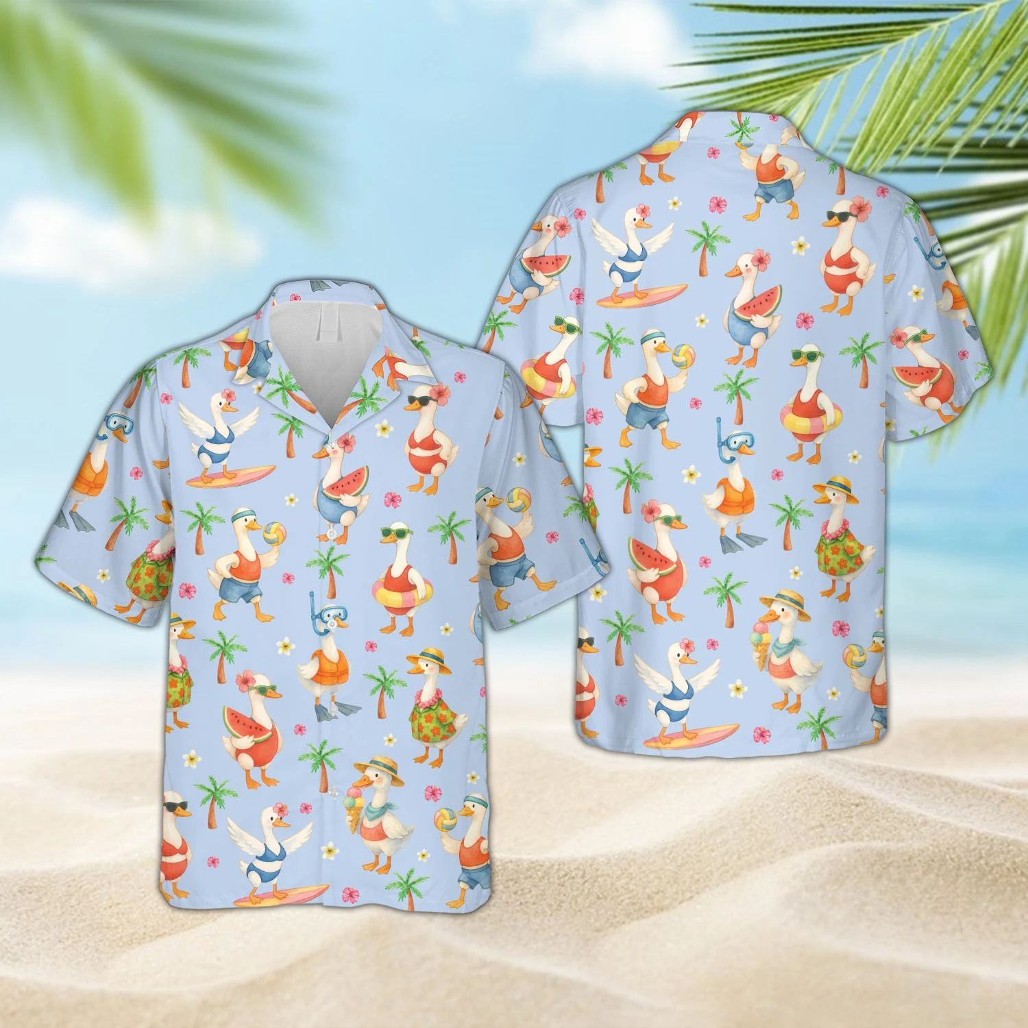 

Cute Goose Hawaiian Shirt Funny Tropical Goose Button Up Shirts Aloha Summer Beach Blouses Summer Vacation Gifts Unisex Tops