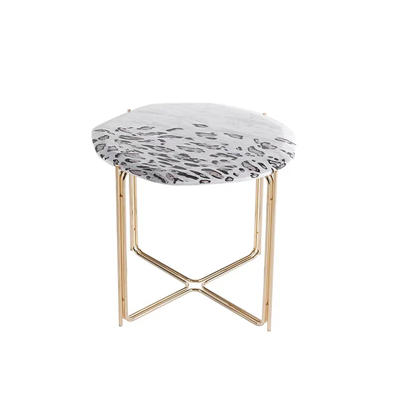 

Italian light luxury marble edge few designer modern mansion villa living room metal base leopard print sofa corner few