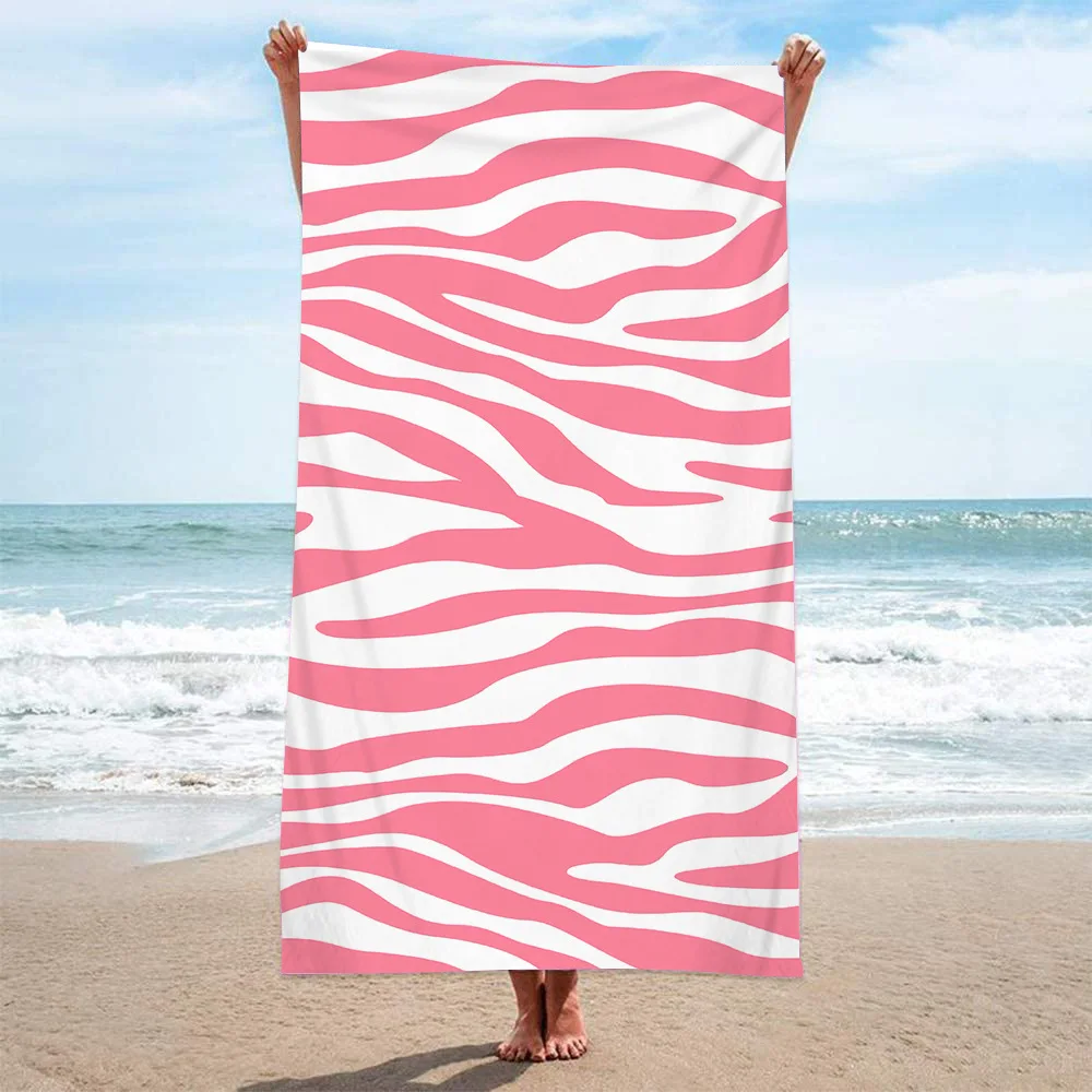 Cute Pastel Zebra Texture Solid Edge Large Absorbent Pool Towel for Daily Seaside Leisure and Swimming