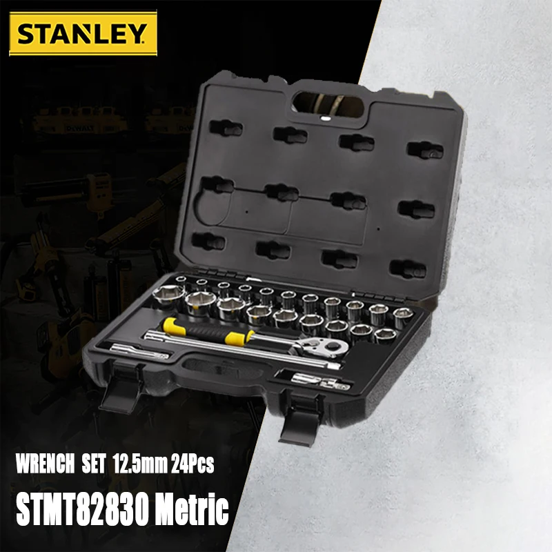 

Stanley STMT82830 24Pcs Metric 12.5mm(1/2inch) Professional Car Repair Wrench Set Include Ratchet Wrench Handle Sockets