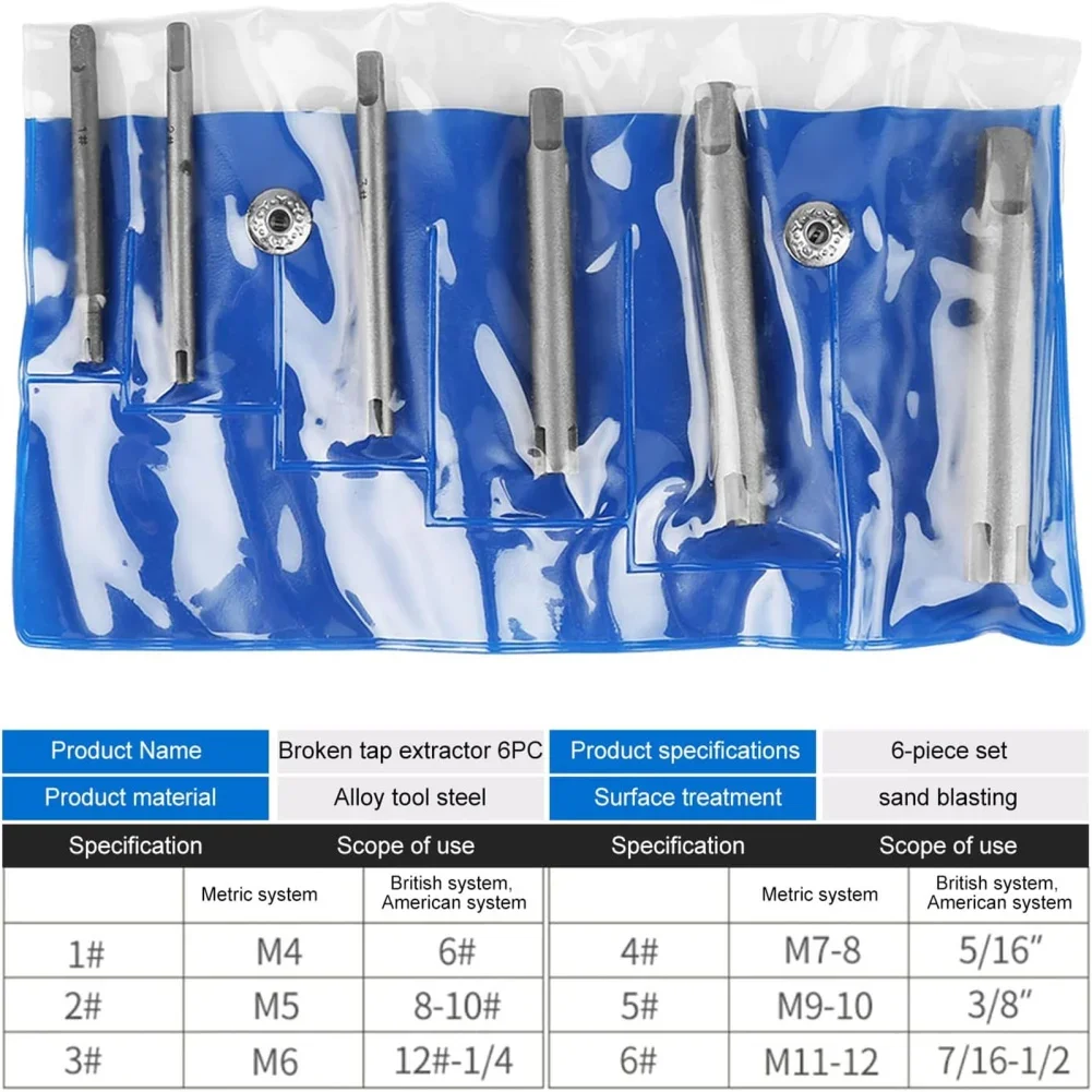 Estrattore per rubinetto Set di estrattori per maschi a vite da 6 pezzi Set di estrattori per viti a testa rotta in acciaio