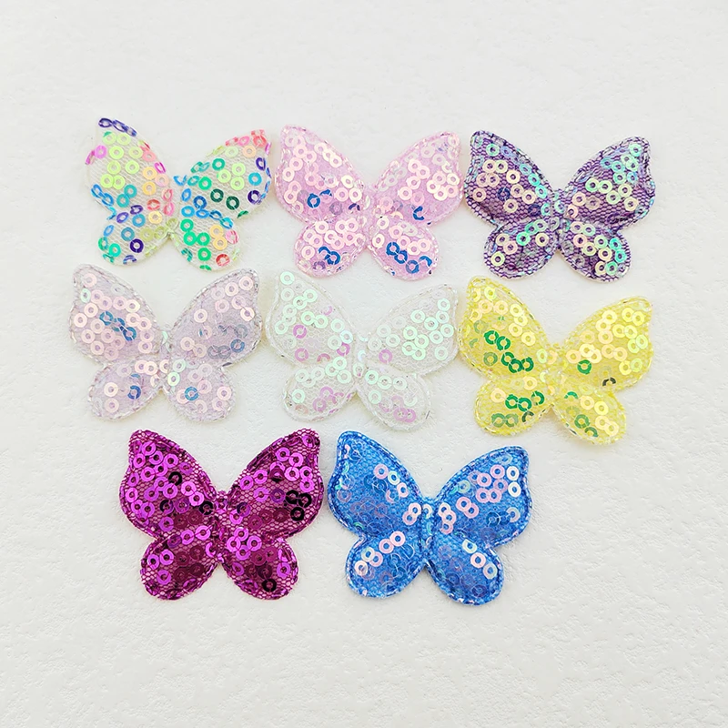 80 Stück Pailletten-Schmetterlings-Applikationen, zwei Größen, zum Aufnähen auf Kleidung, für Bastelarbeiten, zum Nähen, als DIY-Haarspangen-Accessoire, als Aufnäher. – Detail 5