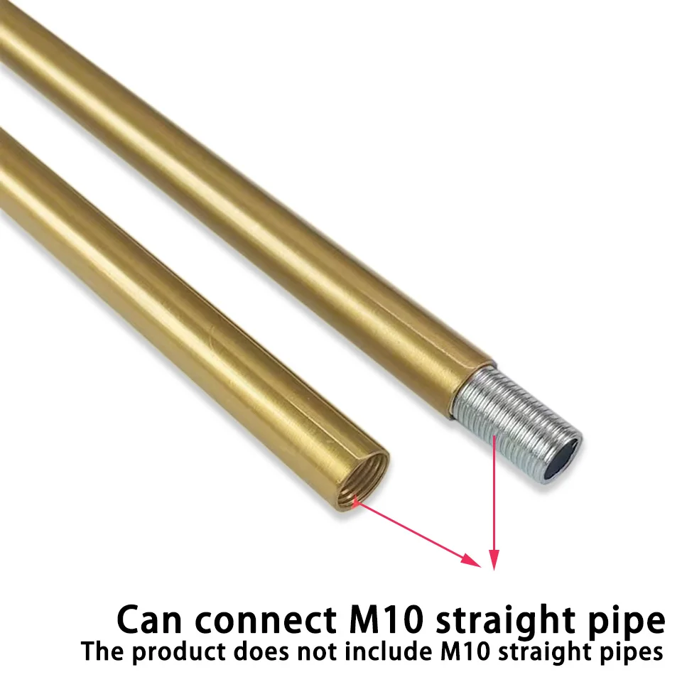 2Pcs M10 Inner Tooth Tube Copper Desk Lamp Straight Hod hollow Tube Straight Tube Ground LED Middle Column Connect Extension Rod