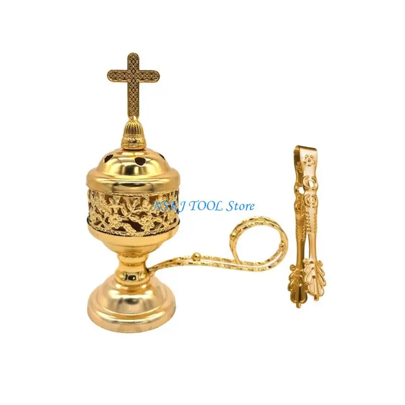 L8RC Metal Frankincense Incenses Burners Bakhoors Holder With Crosses Lid for Aromatherapies Home