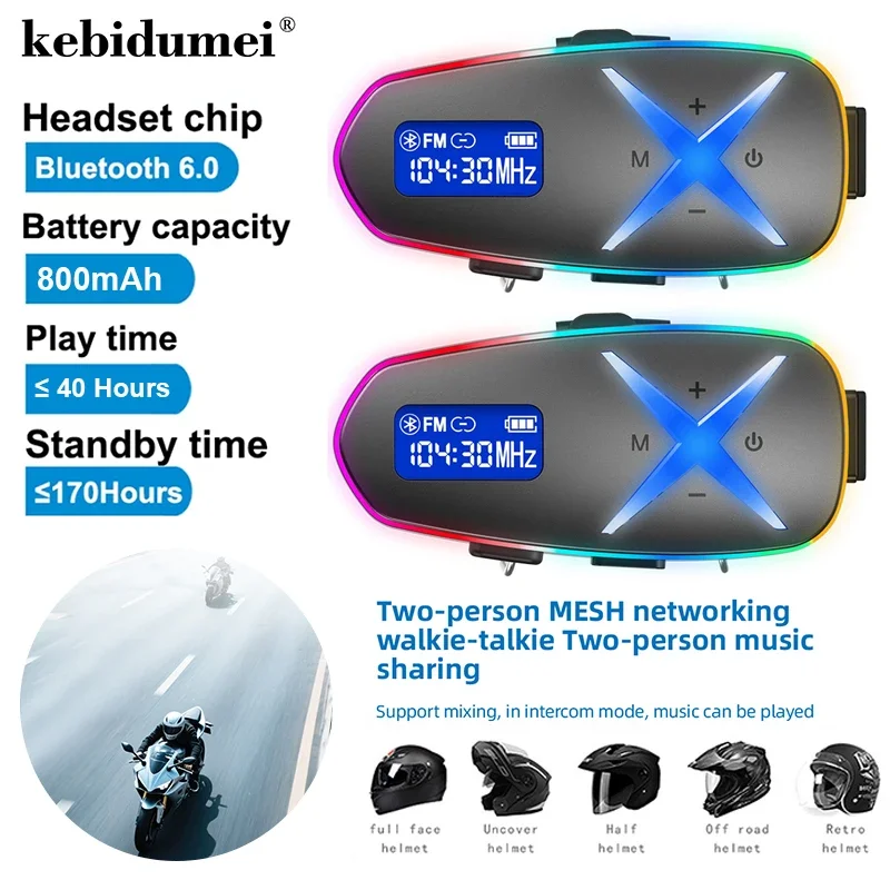 

K16 Motorcycle Helmet Headset Intercom BT 6.0 Music Share Cycling Headphone Wireless Earphone IP65 Waterproof Stereo FM Radio