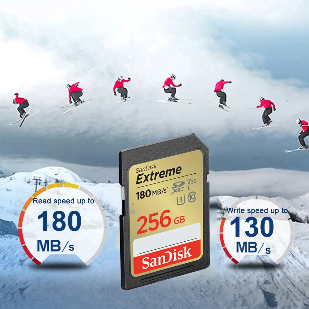 

Карта памяти SanDisk Extreme SD Card 4K UHD 32GB SDHC 64GB 128GB 256GB SDXC C10 U3 V30 до 180 МБ/с для камер 1080p 3D Full HD