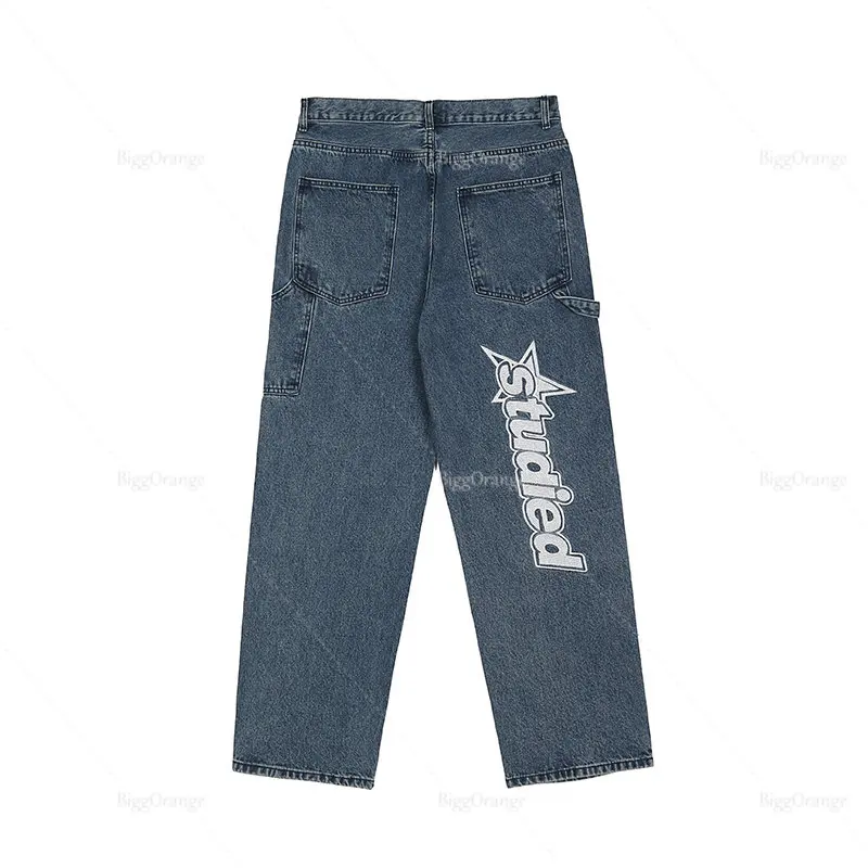 Nowy amerykański Retro hafty dżinsy Streetwear Baggy Slouchy Jeans odzież męska Y2k wysokiej jakości luźna prosta szeroka nogawka